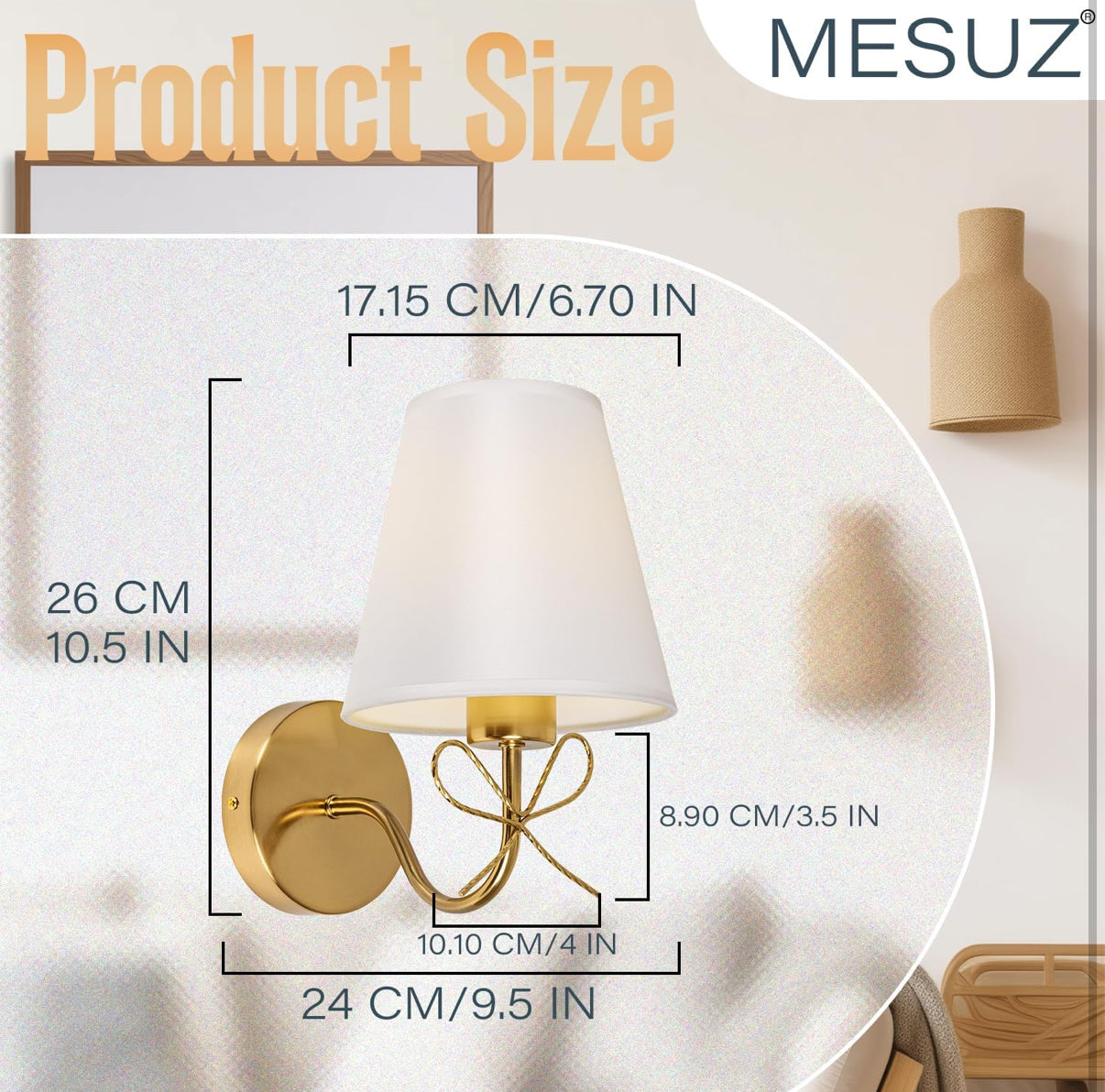 Mesuz Antique Brass Wall Sconces Set of Two, Bow Sconces Decor Gold, E26 110V